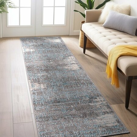 WORLD RUG GALLERY Distressed Abstract Design Non Shedding Soft Area Rug 2' x 7' Blue 394BLUE2x7